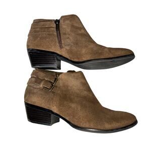 Sam Edelman Booties Women Size 7 Brown Suede Zip Up Fashion Heeled Ankle Boots